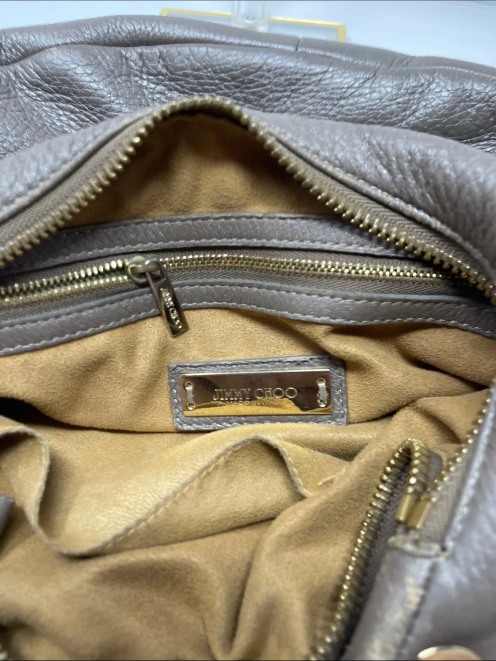 Jimmy Choo Taupe Leather Hobo Skybag